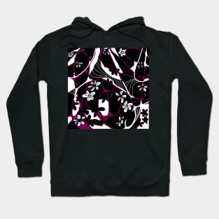 Maximalist Floral Neuro Art - Black White Magenta Hoodie